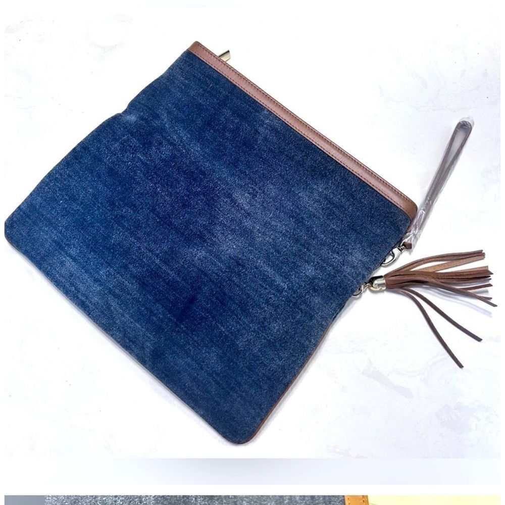 White House black market blue suede leather clutch with fringe add-on. Gorgeous. - Picture 3 of 7